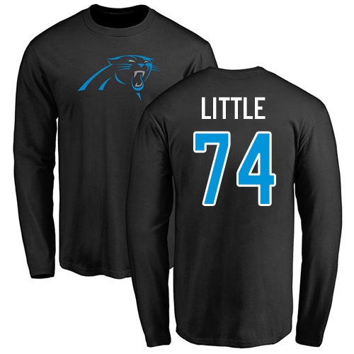 Carolina Panthers Men Black Greg Little Name and Number Logo NFL Football #74 Long Sleeve T Shirt->nfl t-shirts->Sports Accessory